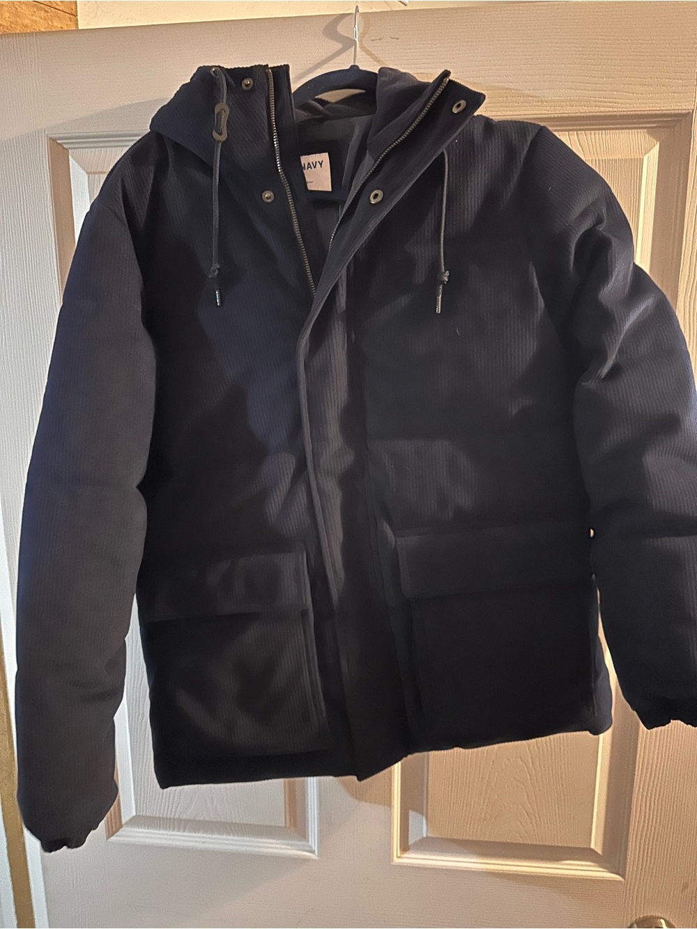 NEW Old Navy Men's Dark Navy Hooded Corduroy Puffer Coat